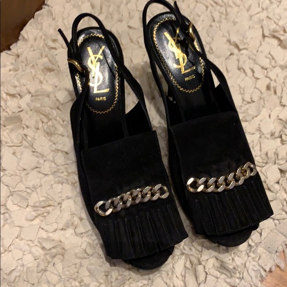 YSL black suede open-toe slingback heels - Picture 2 of 7